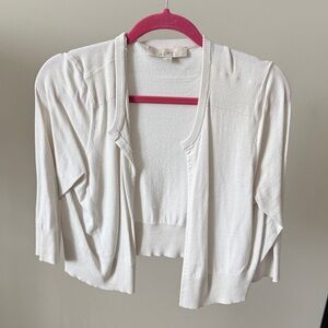 LOFT Ivory Open-Front Crop Shrug